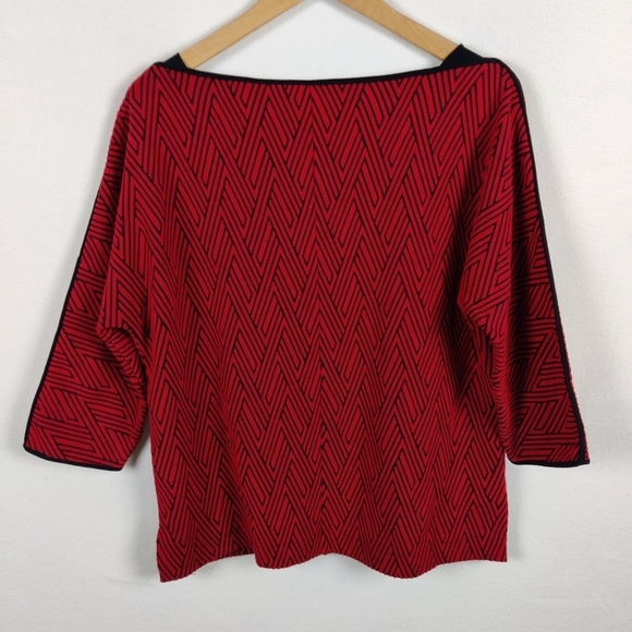 Chico's Red & Black Chevron Pattern 3/4 Sleeve Top - Picture 4 of 10